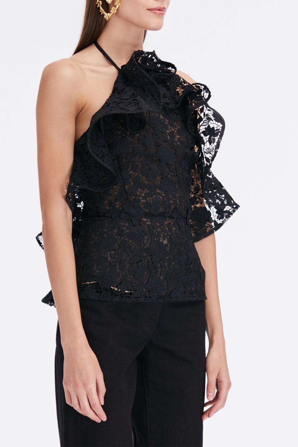 OSCAR DE LA RENTA-Halter Neck Ruffle Blouse-