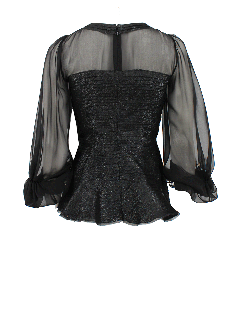 OSCAR DE LA RENTA-Quarter Sleeve Jewel Neck Blouse-