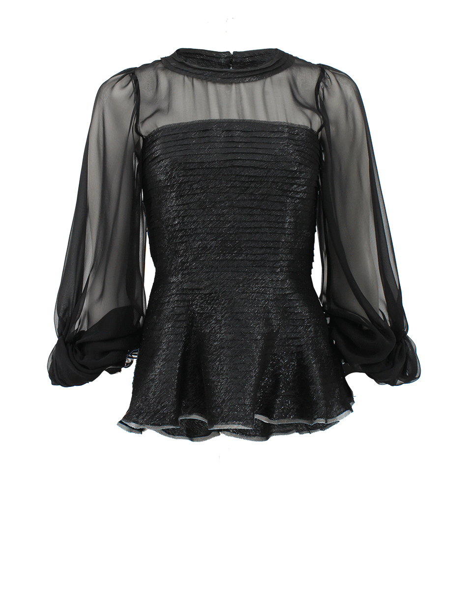 OSCAR DE LA RENTA-Quarter Sleeve Jewel Neck Blouse-