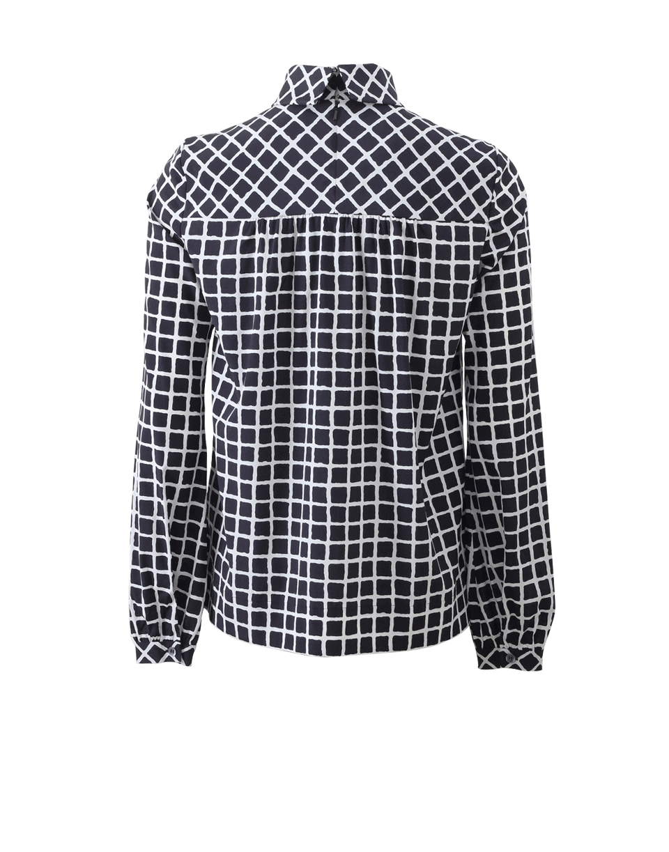 OSCAR DE LA RENTA-High Neck Window Pane Blouse-