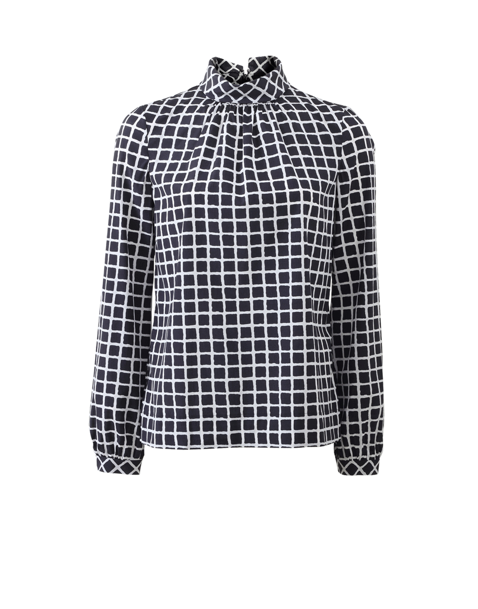 OSCAR DE LA RENTA-High Neck Window Pane Blouse-