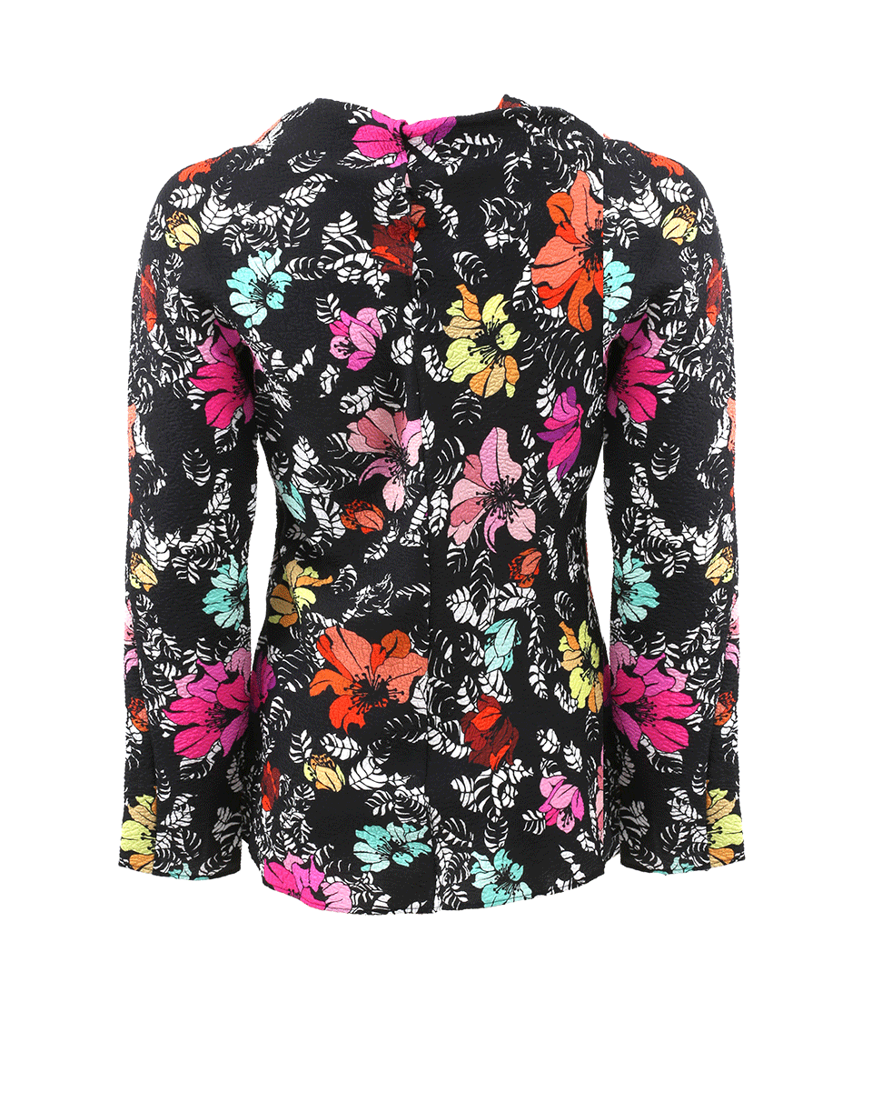 OSCAR DE LA RENTA-Tropical Printed Cloque Cowl-Neck Blouse-