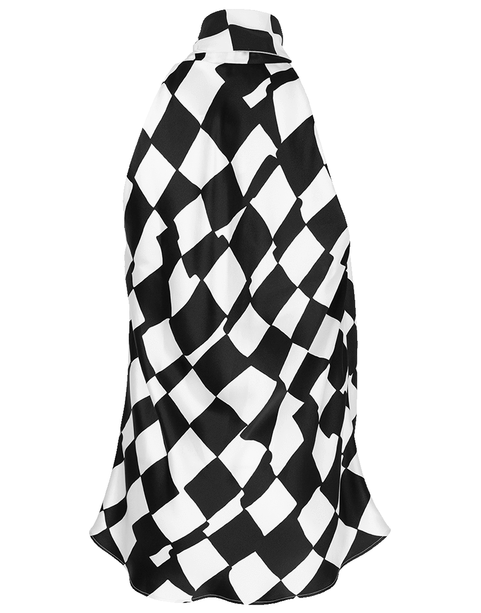 OSCAR DE LA RENTA-Checked Neck Tie Blouse-