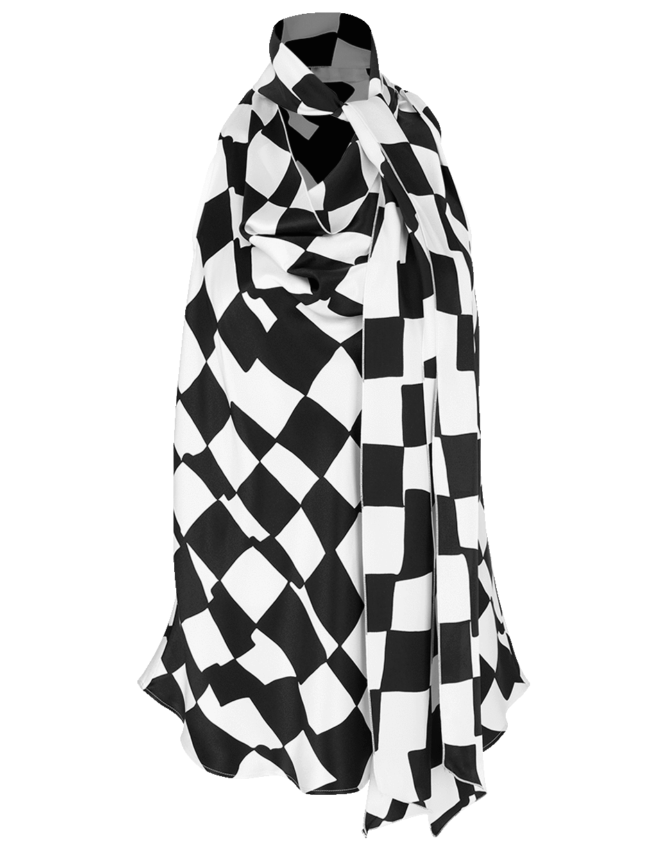 OSCAR DE LA RENTA-Checked Neck Tie Blouse-