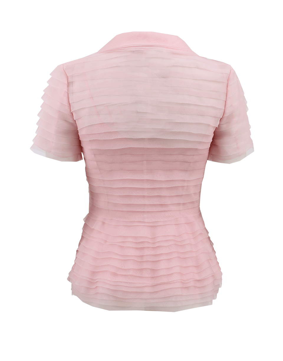 OSCAR DE LA RENTA-Short Sleeve V-Neck Organdy Blouse-