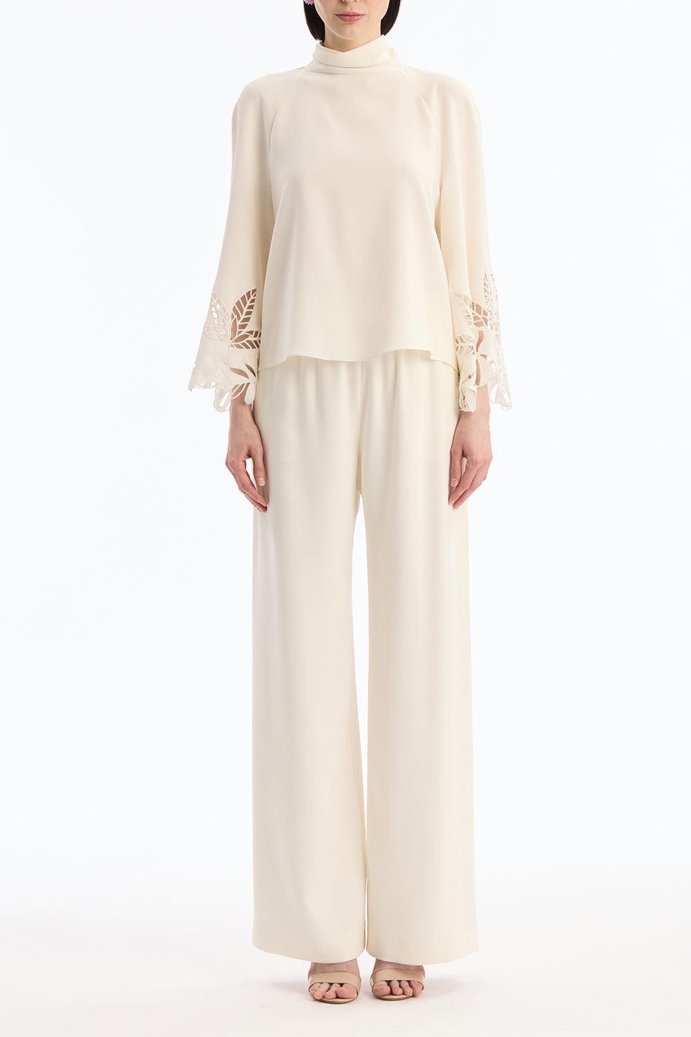Palm Tree Cutout Georgette Blouse-CREAM-4-CLOTHINGTOPBLOUSE-OSCAR DE LA RENTA