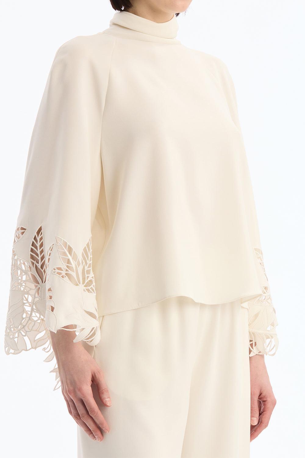 Palm Tree Cutout Georgette Blouse-CREAM-4-CLOTHINGTOPBLOUSE-OSCAR DE LA RENTA