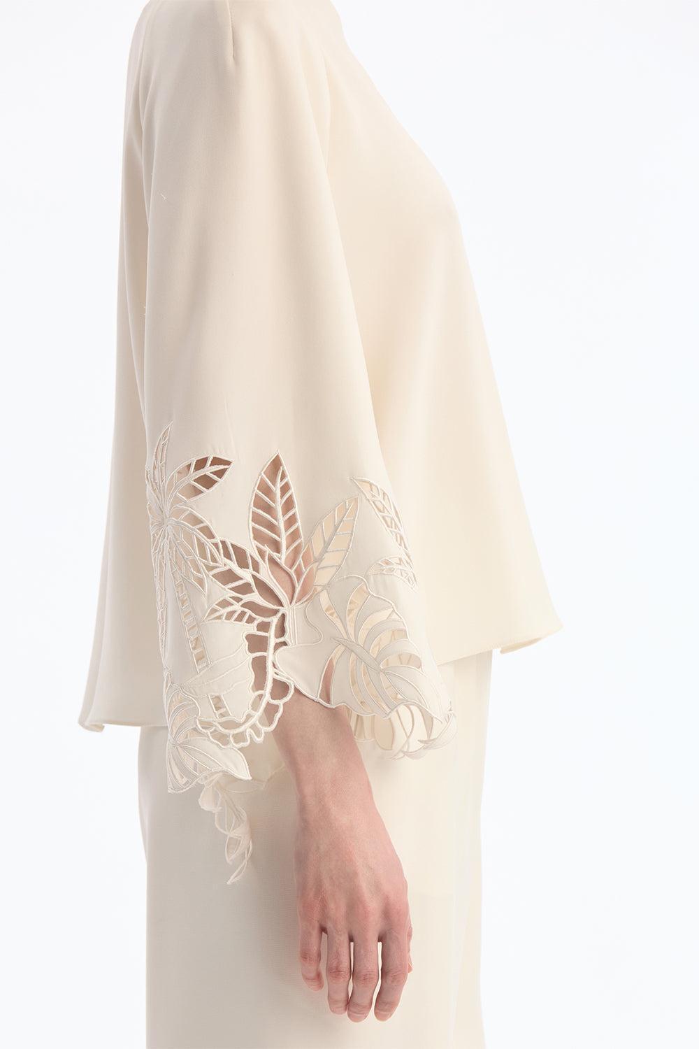 Palm Tree Cutout Georgette Blouse-CREAM-4-CLOTHINGTOPBLOUSE-OSCAR DE LA RENTA