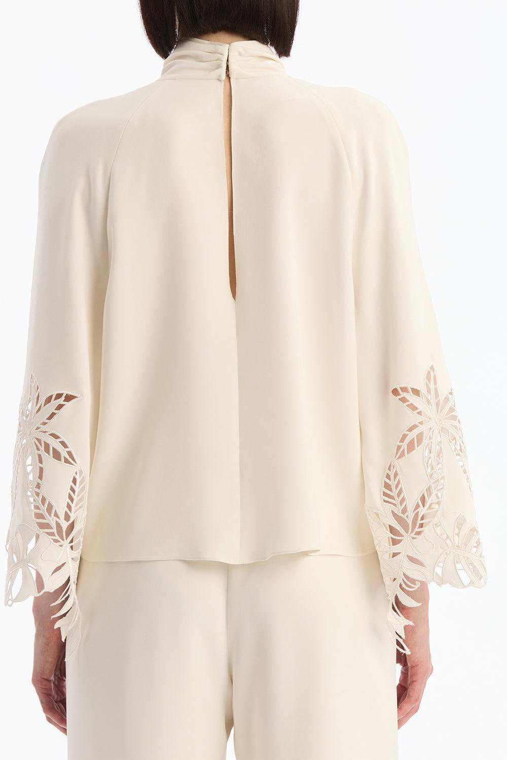 Palm Tree Cutout Georgette Blouse-CREAM-4-CLOTHINGTOPBLOUSE-OSCAR DE LA RENTA