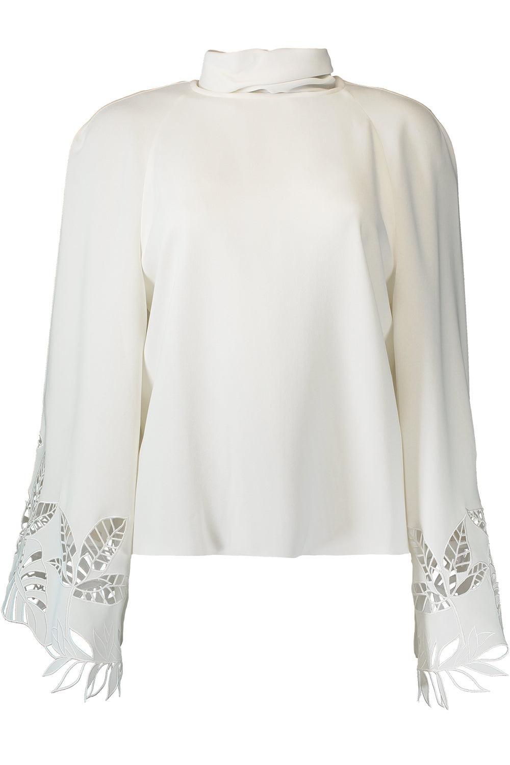 Palm Tree Cutout Georgette Blouse-CREAM-4-CLOTHINGTOPBLOUSE-OSCAR DE LA RENTA