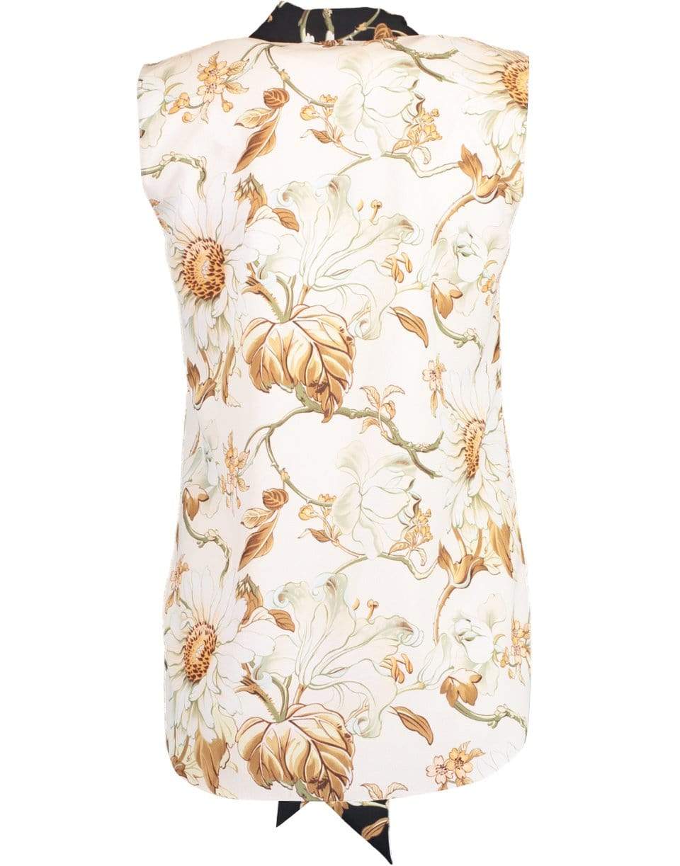 OSCAR DE LA RENTA-Ivory Sleeveless Neck Tie Printed Blouse-