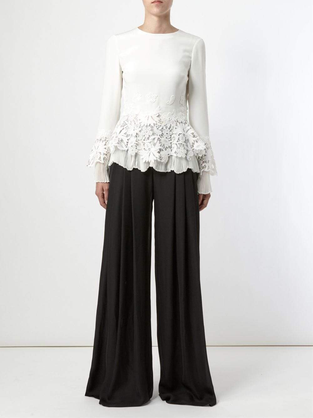 OSCAR DE LA RENTA-Lace Appliqué Blouse-
