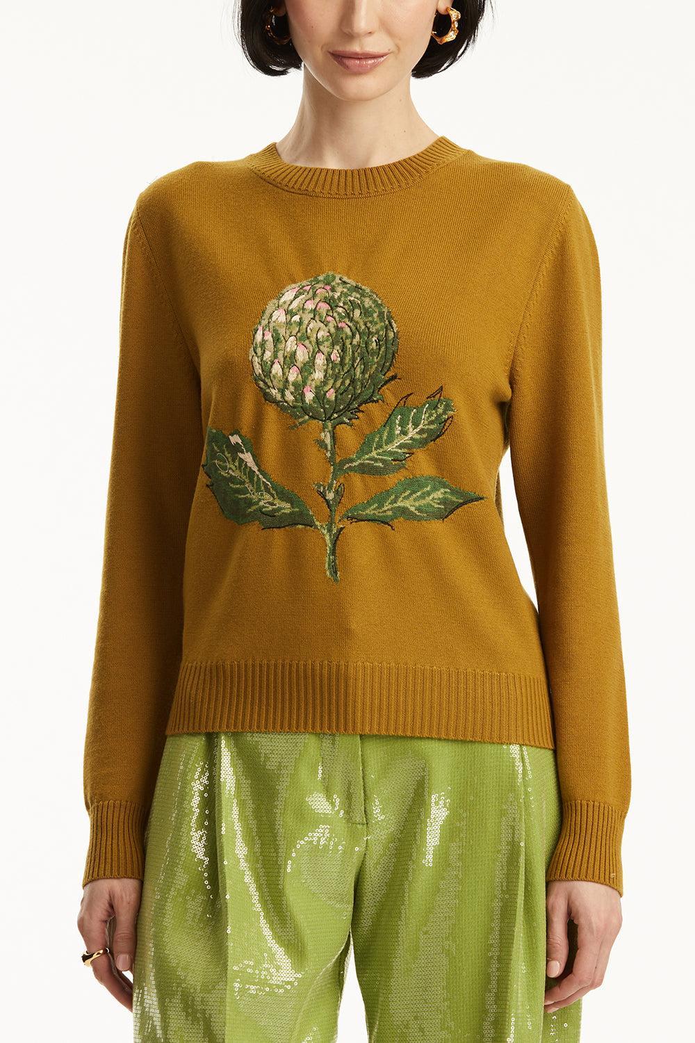 Artichoke Embroidered Pullover-MOSS-S-CLOTHINGTOPBLOUSE-OSCAR DE LA RENTA