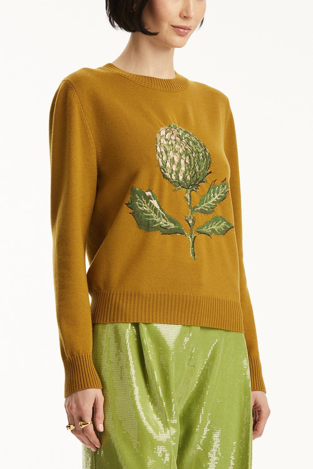 Artichoke Embroidered Pullover-MOSS-S-CLOTHINGTOPBLOUSE-OSCAR DE LA RENTA