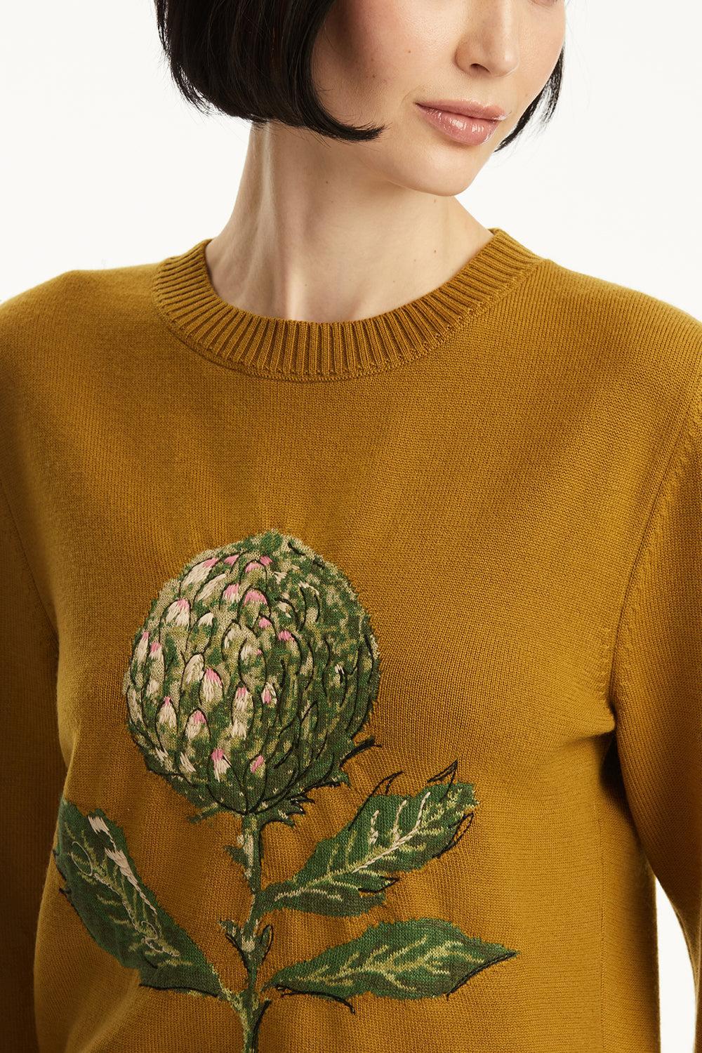 Artichoke Embroidered Pullover-MOSS-S-CLOTHINGTOPBLOUSE-OSCAR DE LA RENTA