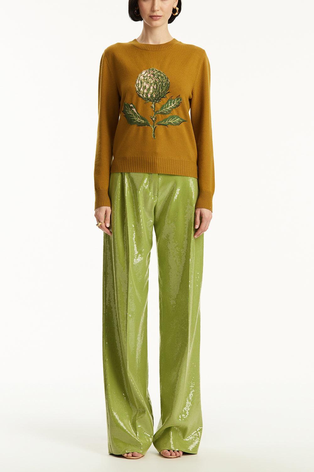 Artichoke Embroidered Pullover-MOSS-S-CLOTHINGTOPBLOUSE-OSCAR DE LA RENTA