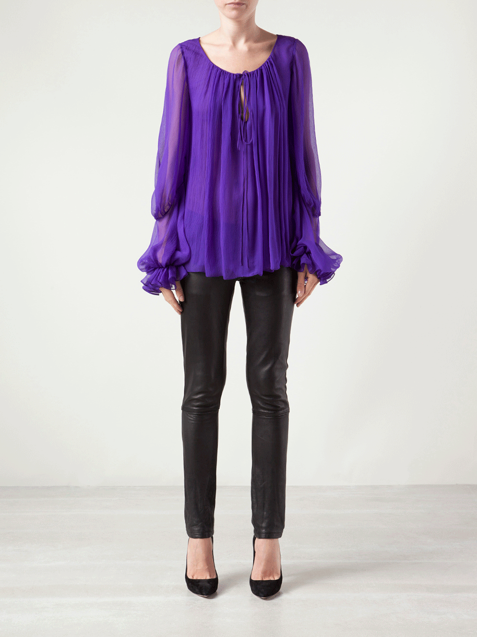 OSCAR DE LA RENTA-Full Sleeve Tie Neck Blouse-MULBERRY