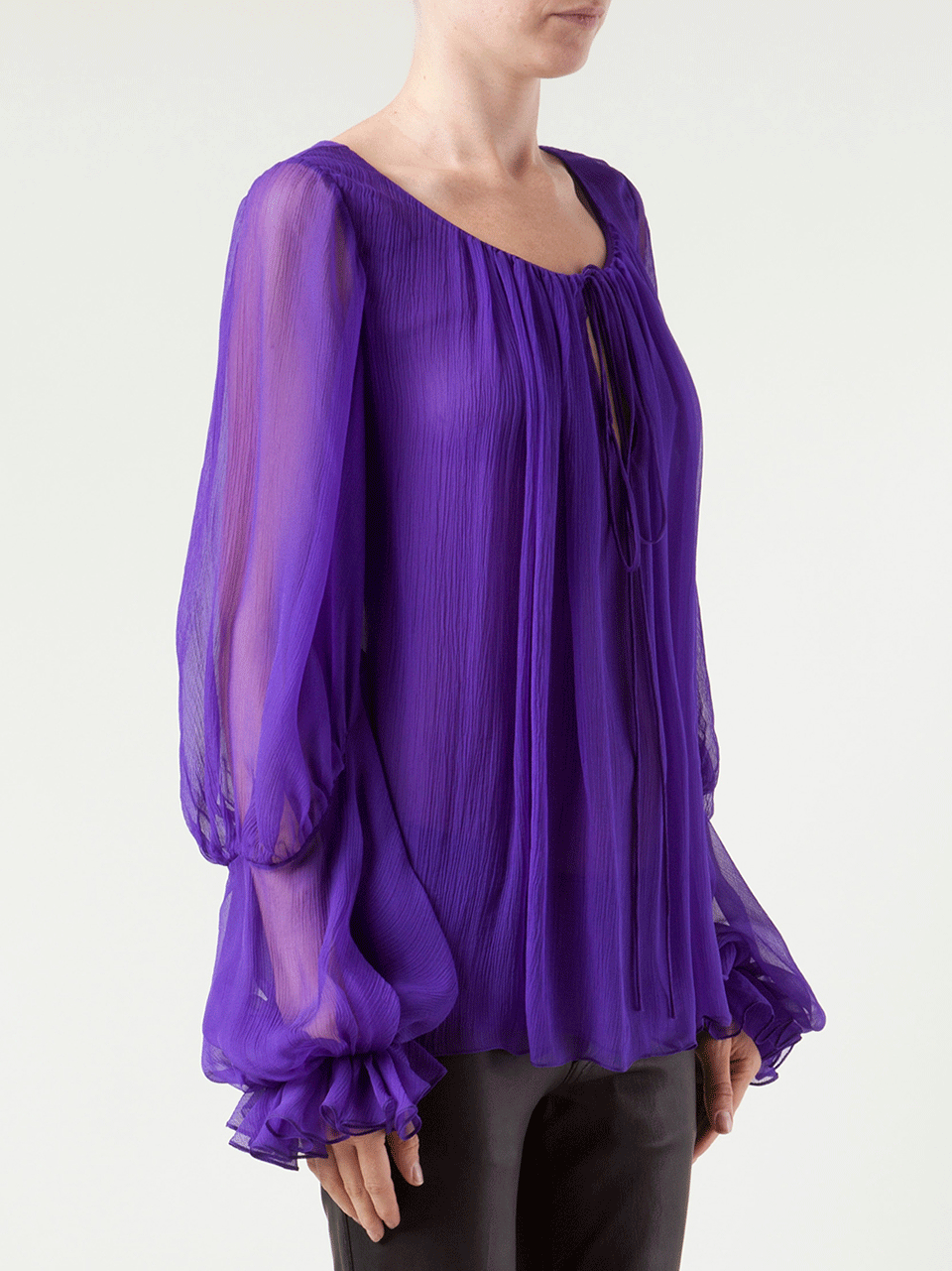 OSCAR DE LA RENTA-Full Sleeve Tie Neck Blouse-MULBERRY