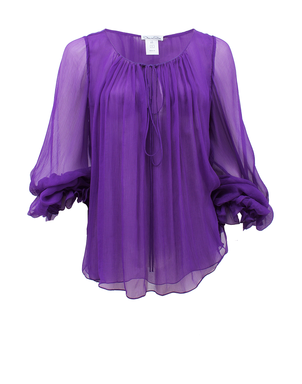 OSCAR DE LA RENTA-Full Sleeve Tie Neck Blouse-MULBERRY