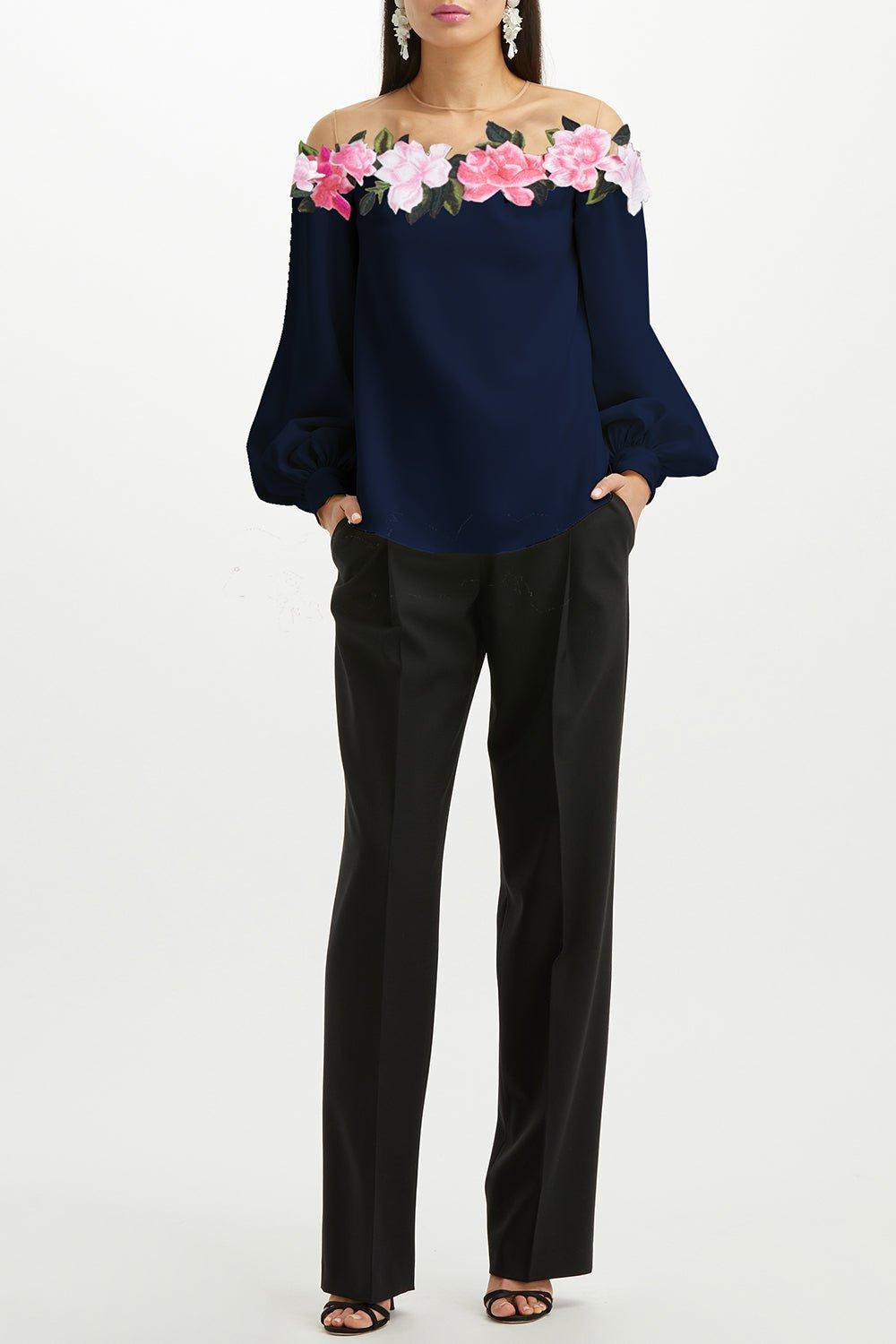 OSCAR DE LA RENTA-Illusion Neck Blouse-