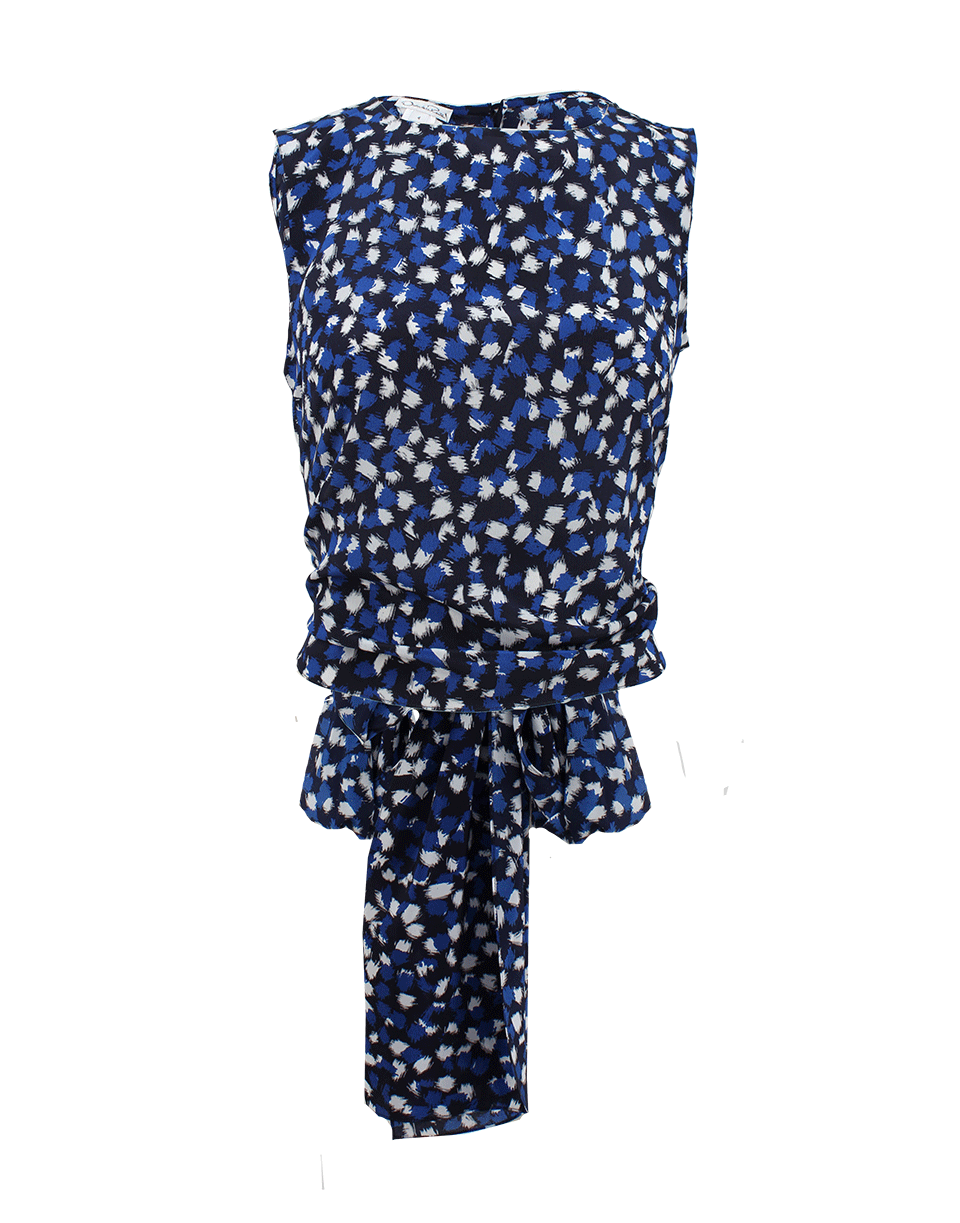 OSCAR DE LA RENTA-Sleeveless Wrap Around Polka Dot Blouse-