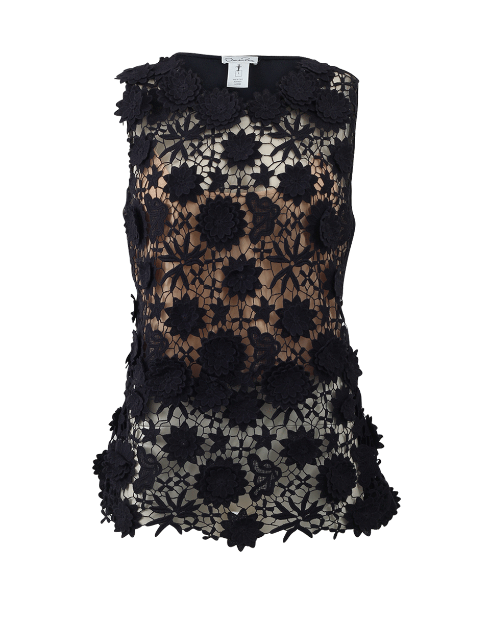 OSCAR DE LA RENTA-Floral Applique Blouse-NAVY