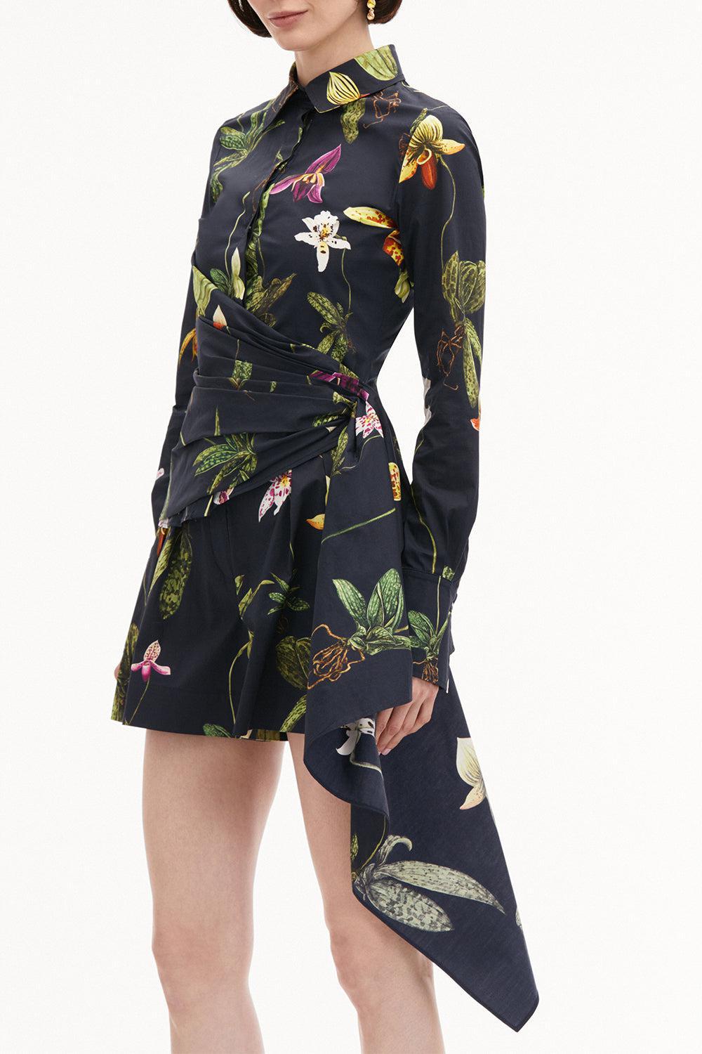 OSCAR DE LA RENTA-Long Sleeve Orchid Draped Blouse-
