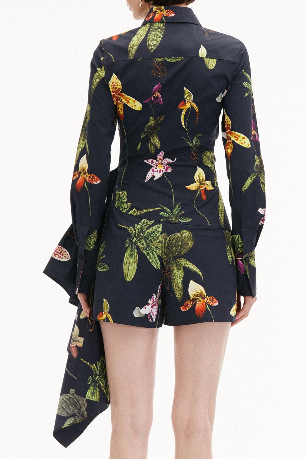 OSCAR DE LA RENTA-Long Sleeve Orchid Draped Blouse-