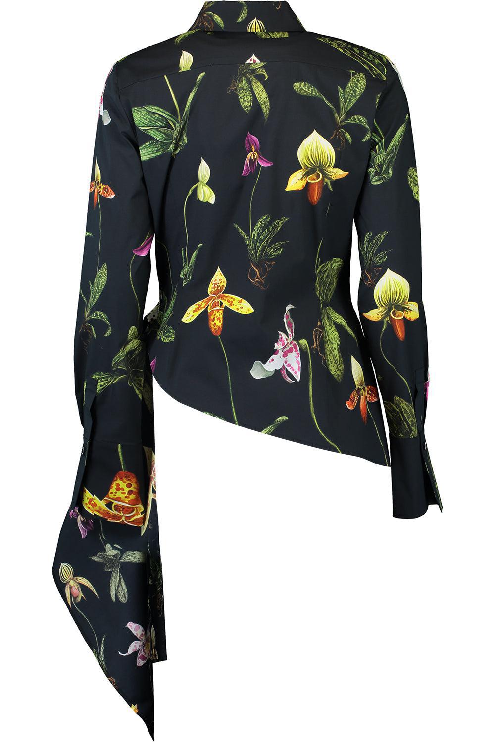 OSCAR DE LA RENTA-Long Sleeve Orchid Draped Blouse-