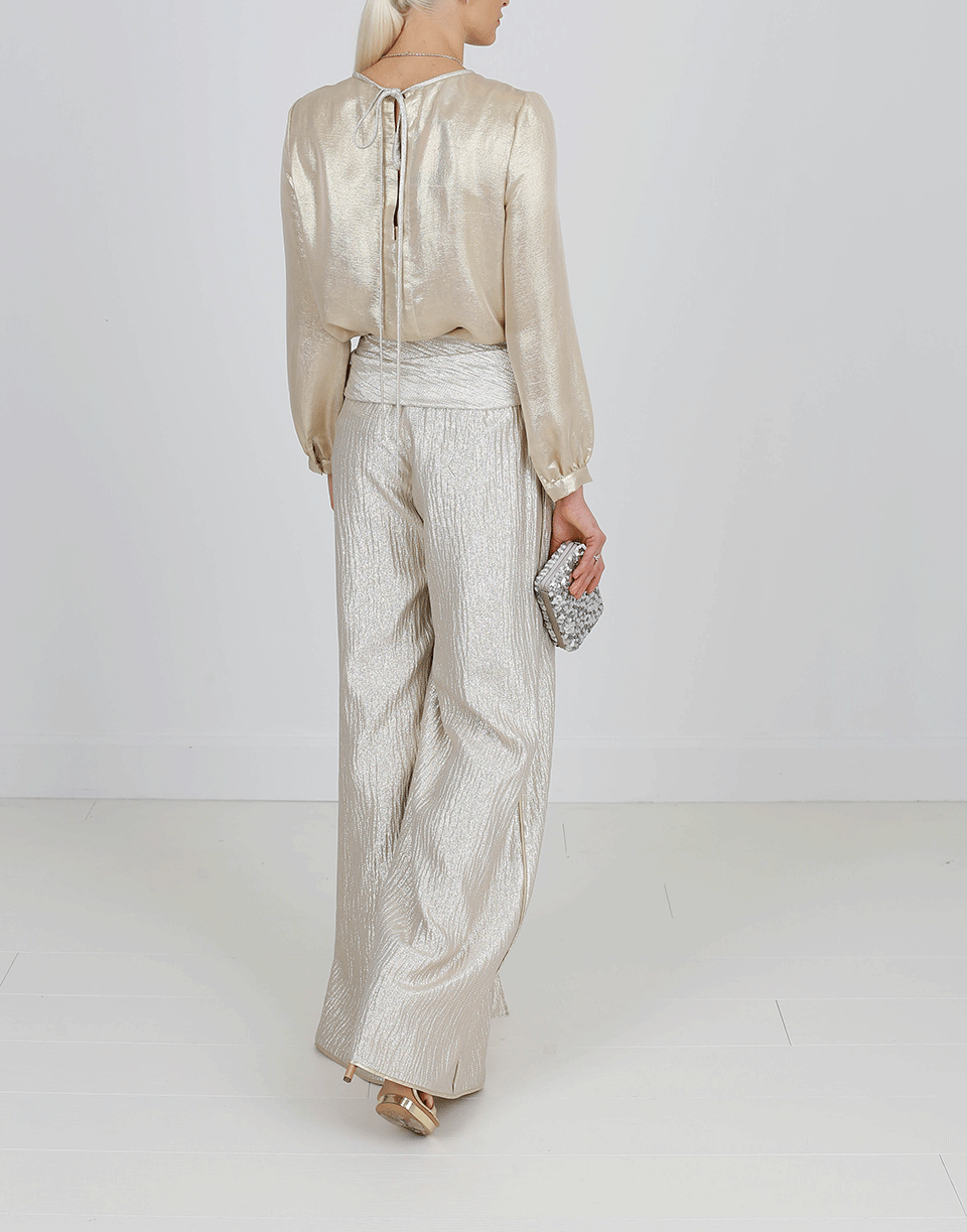 OSCAR DE LA RENTA-Lamé Back Tie Blouse-PALE GLD