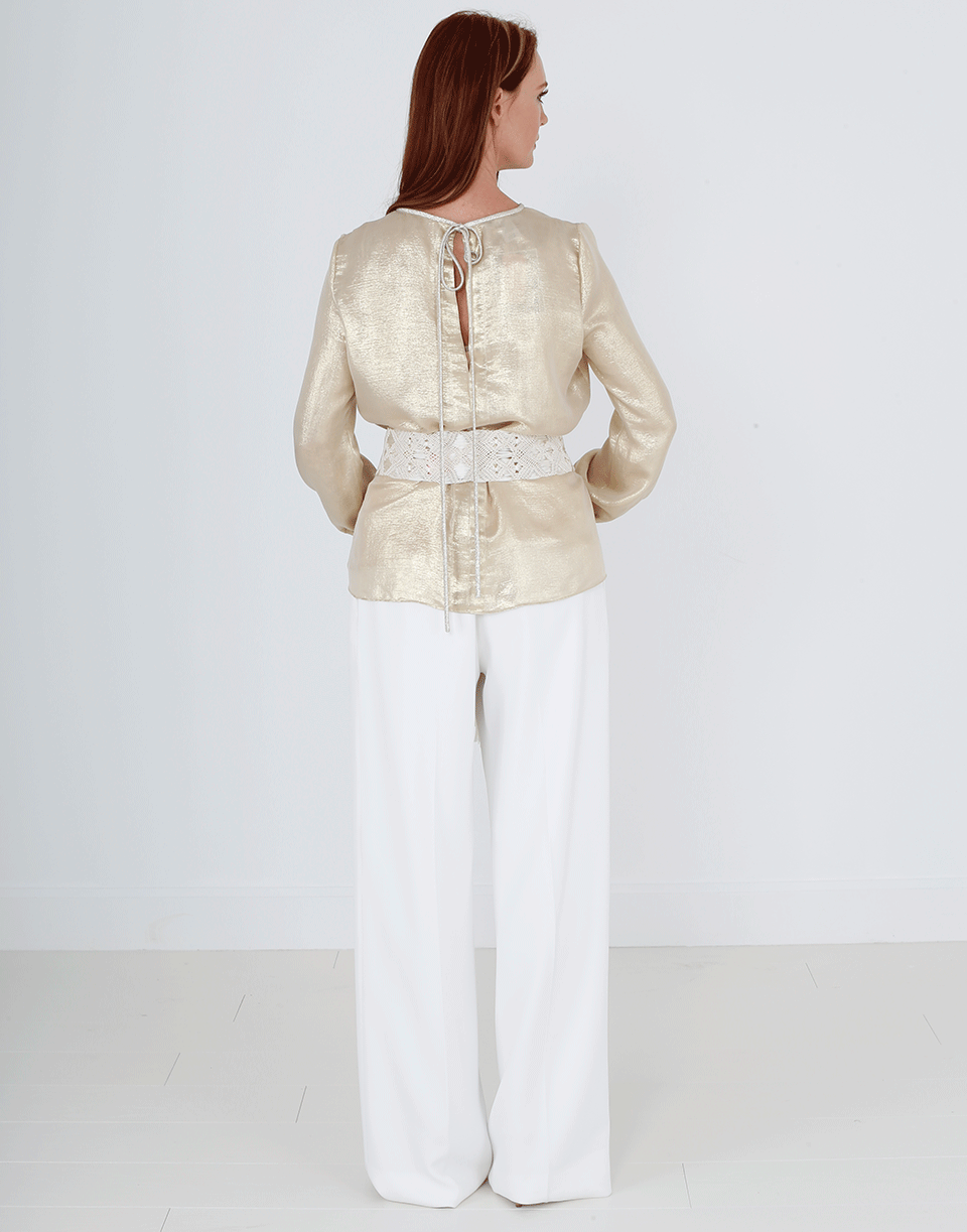 OSCAR DE LA RENTA-Lamé Back Tie Blouse-PALE GLD