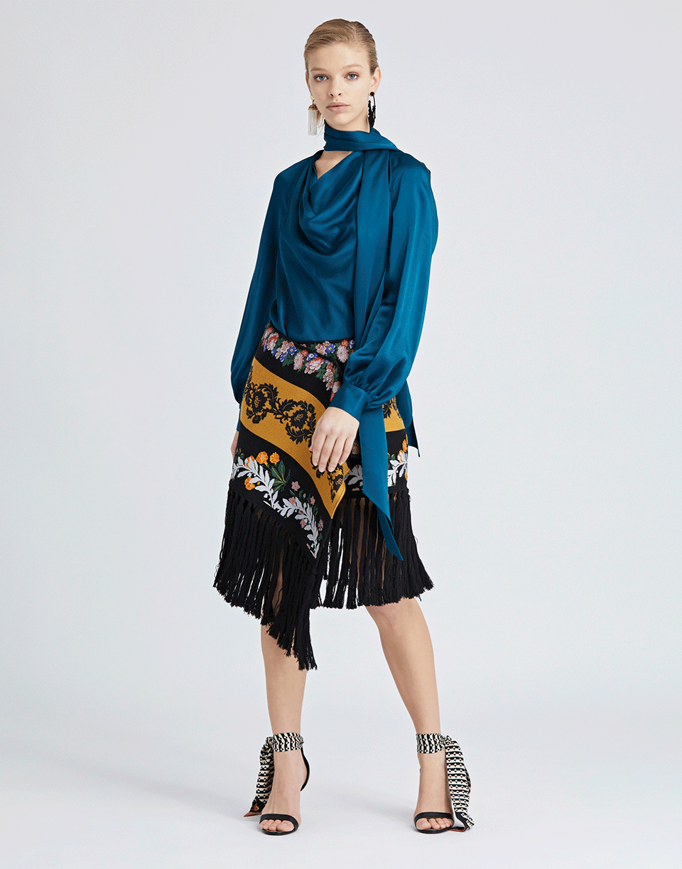 OSCAR DE LA RENTA-Satin Neck Tie Blouse-