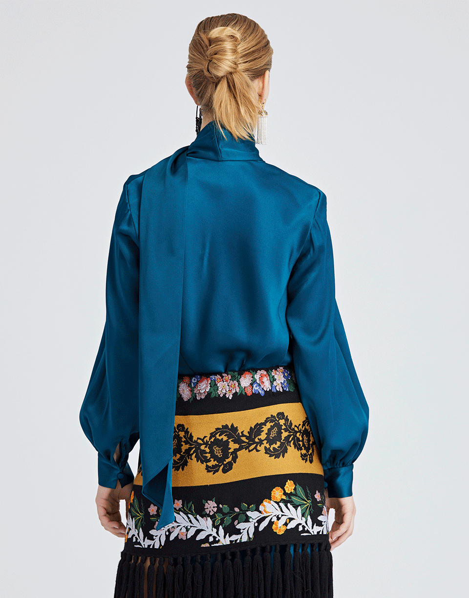 OSCAR DE LA RENTA-Satin Neck Tie Blouse-