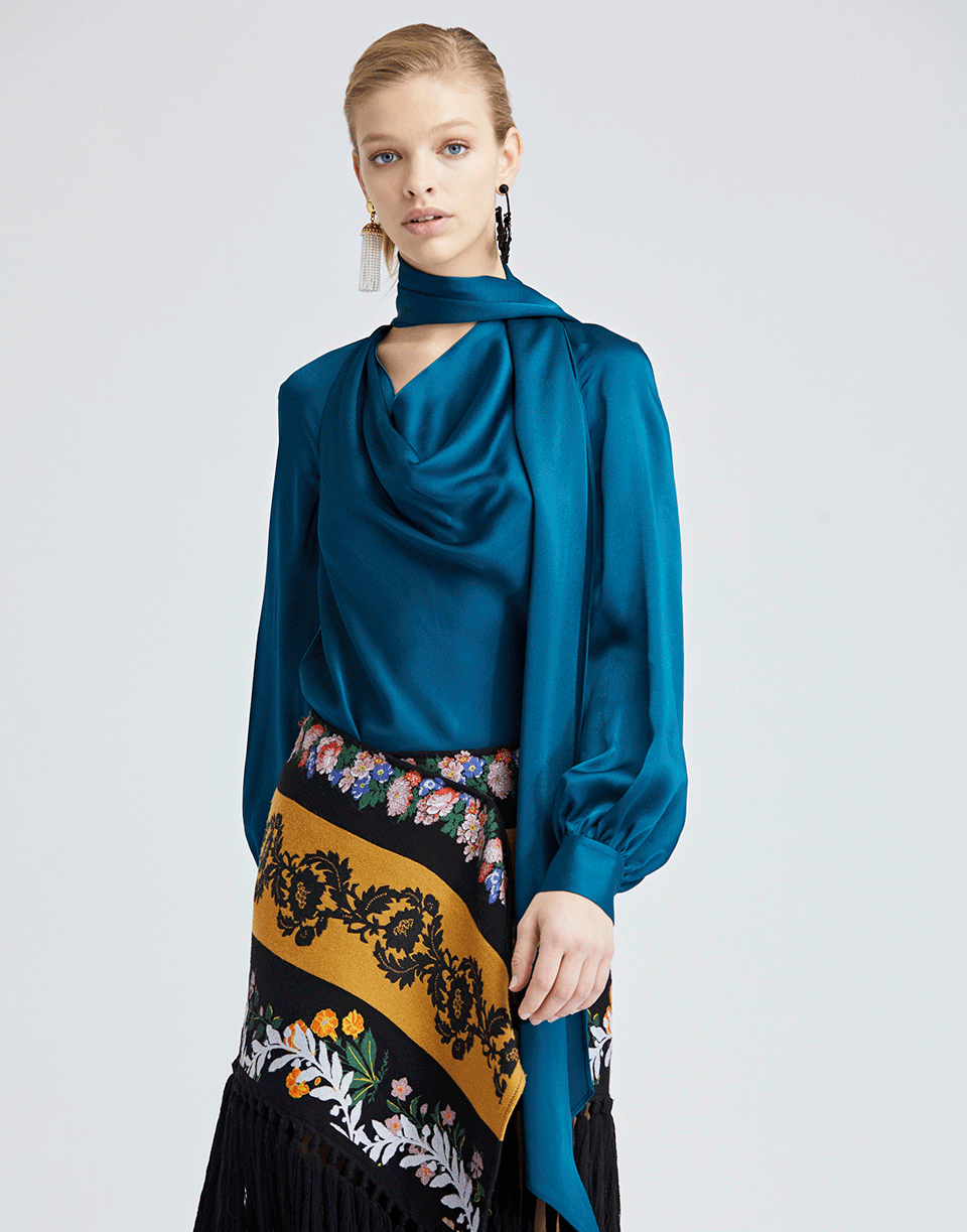 OSCAR DE LA RENTA-Satin Neck Tie Blouse-