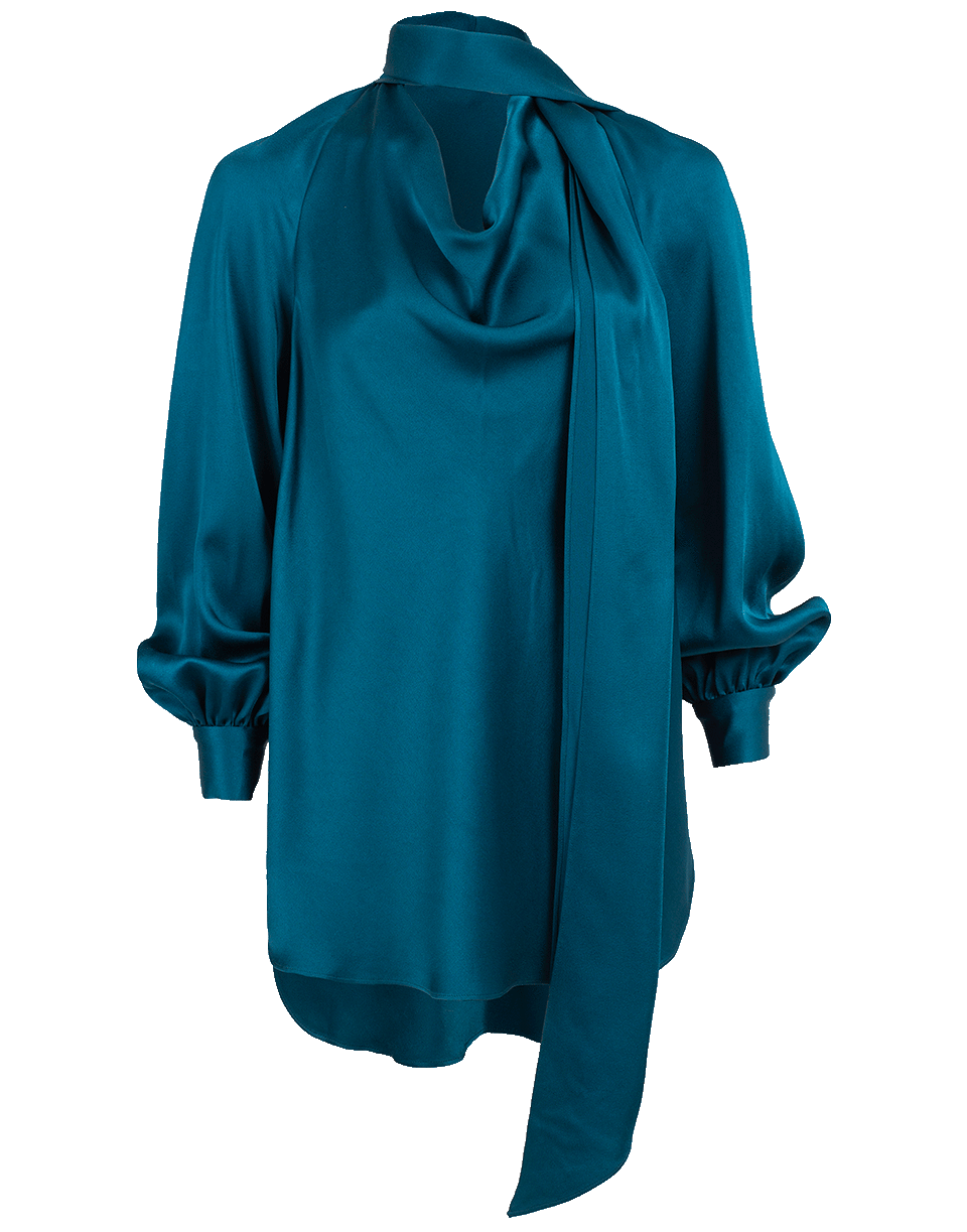 OSCAR DE LA RENTA-Satin Neck Tie Blouse-