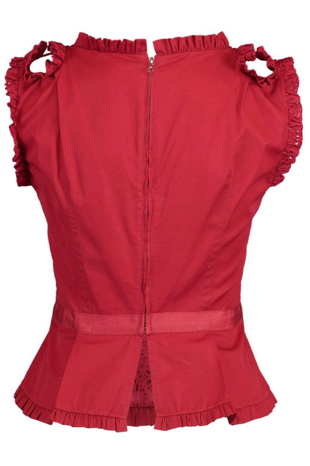 OSCAR DE LA RENTA-Sleeveless Cut Out Strap V-Neck Top-RED