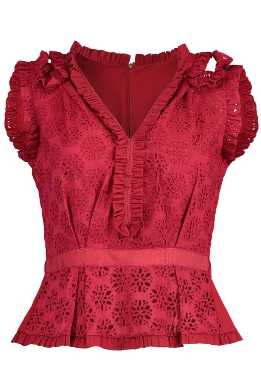 OSCAR DE LA RENTA-Sleeveless Cut Out Strap V-Neck Top-RED