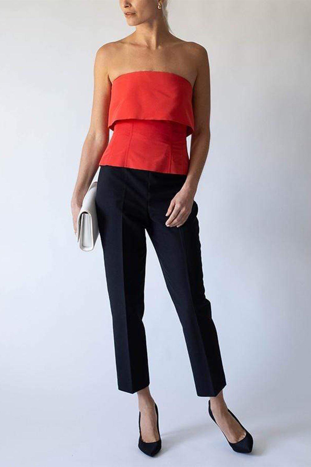 OSCAR DE LA RENTA-Strapless Zip Back Top-RED