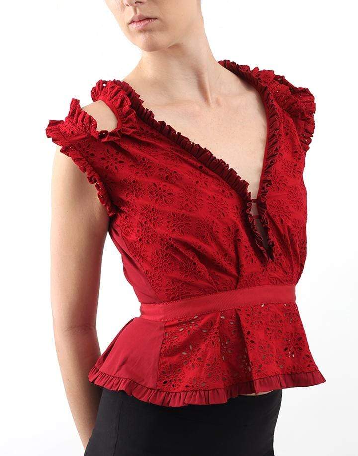 OSCAR DE LA RENTA-Eyelet Cut-Out Blouse-