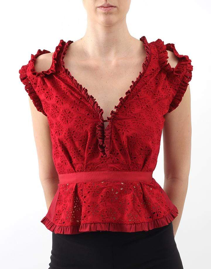 OSCAR DE LA RENTA-Eyelet Cut-Out Blouse-