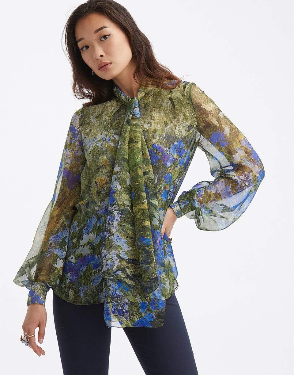 OSCAR DE LA RENTA-Long Sleeve Tie Blouse-