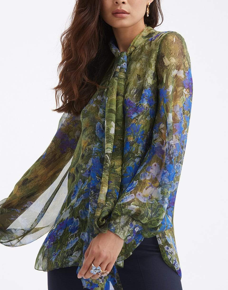 OSCAR DE LA RENTA-Long Sleeve Tie Blouse-