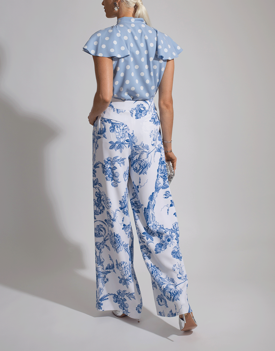 OSCAR DE LA RENTA-Flutter Sleeve Tie Neck Polka Dot Blouse-