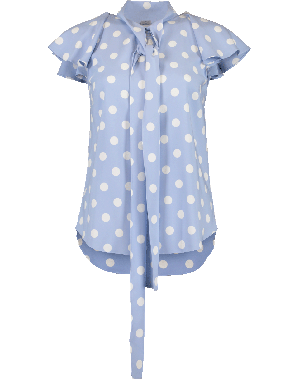 OSCAR DE LA RENTA-Flutter Sleeve Tie Neck Polka Dot Blouse-