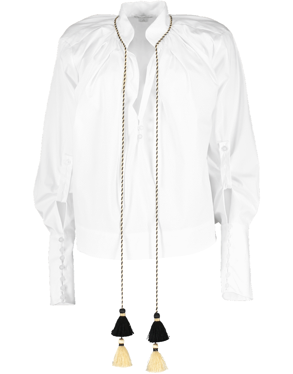 OSCAR DE LA RENTA-Tassel Cropped Blouse-