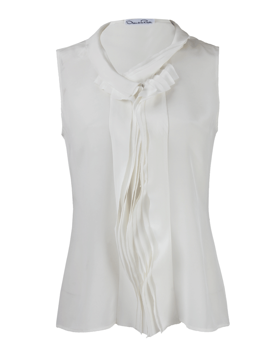 OSCAR DE LA RENTA-Sleeveless Ruffle Placket Blouse-