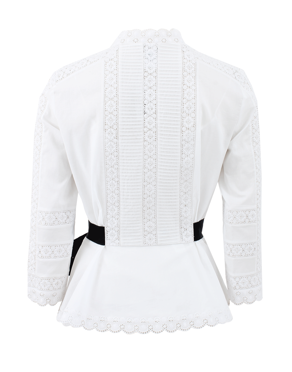 OSCAR DE LA RENTA-Three-Quarter Cotton Voile Back Tie Blouse-