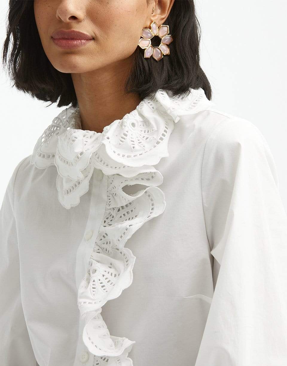 OSCAR DE LA RENTA-Poplin Embroidered Trim Blouse-WHITE