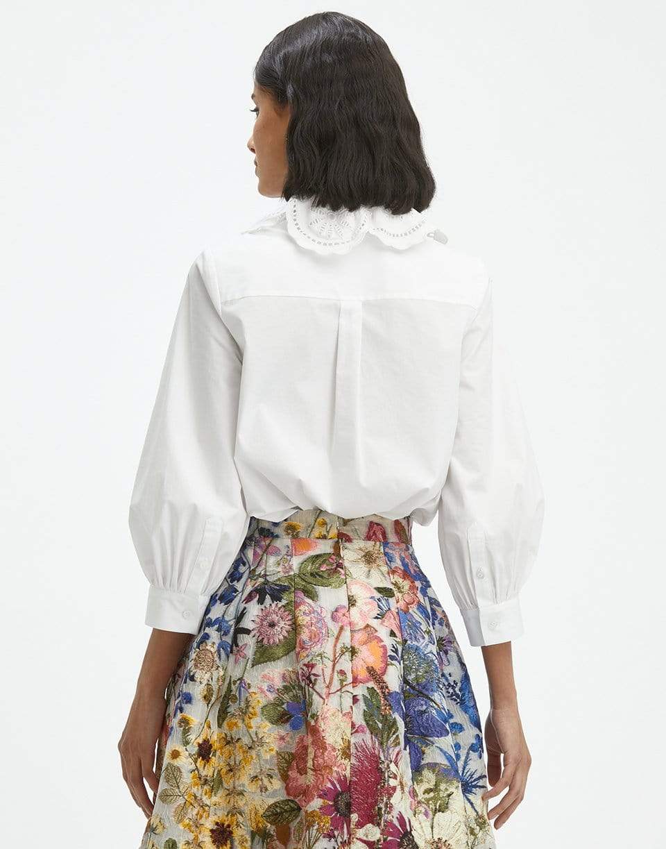 OSCAR DE LA RENTA-Poplin Embroidered Trim Blouse-WHITE