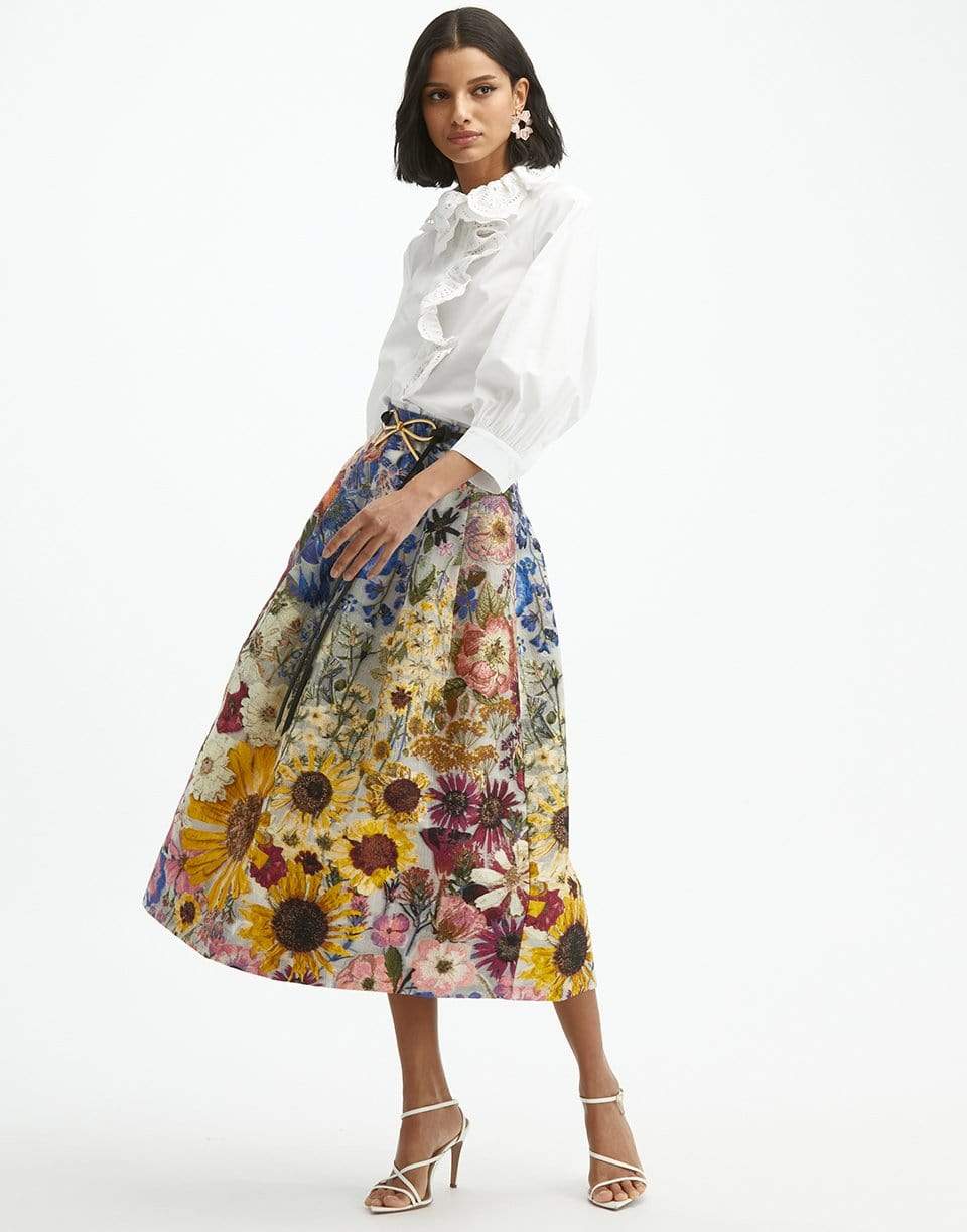 OSCAR DE LA RENTA-Poplin Embroidered Trim Blouse-WHITE